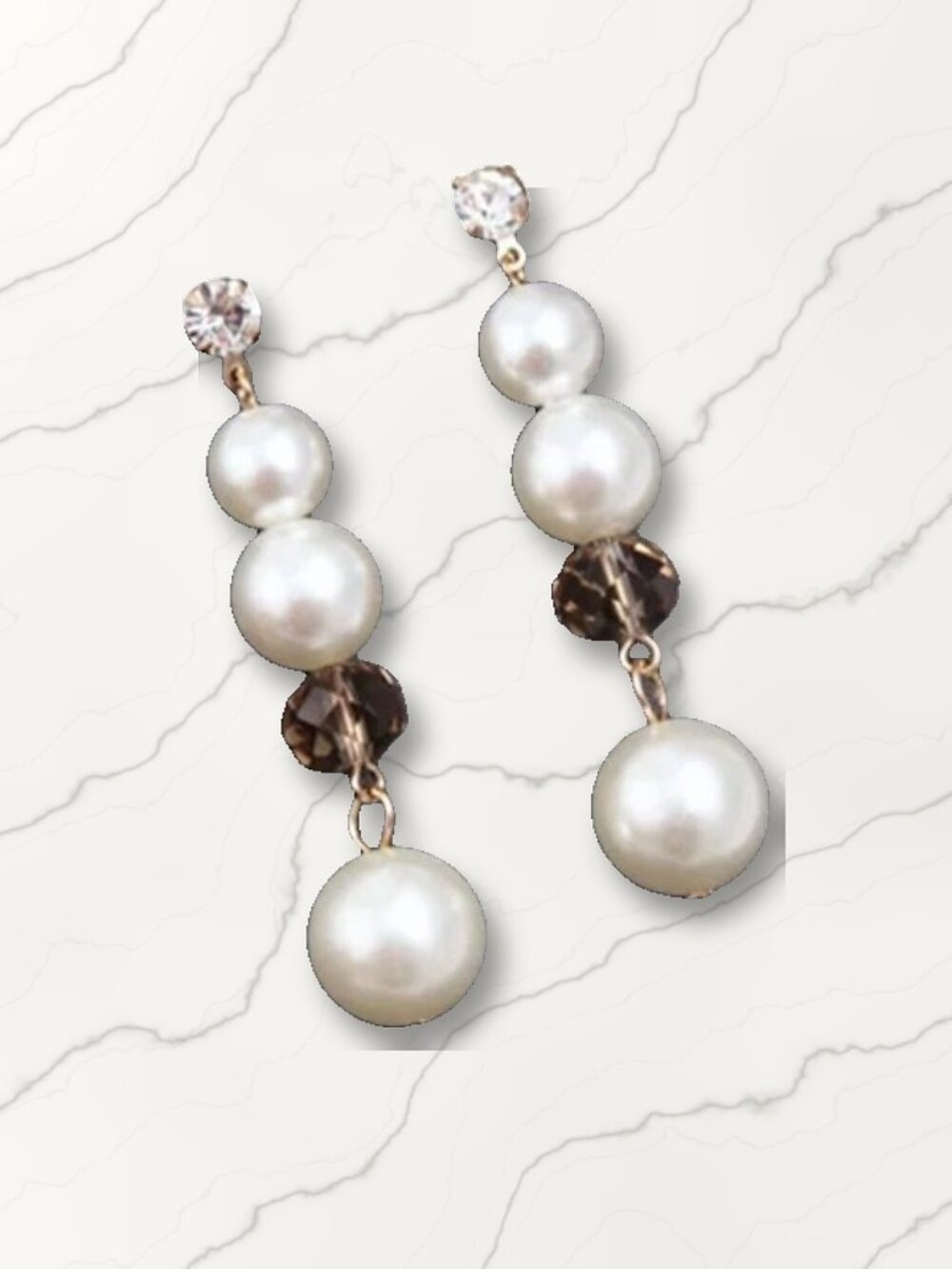 Long Graduated Faux Pearl Drop Earrings with Crystal Top, Gold Tone NWT